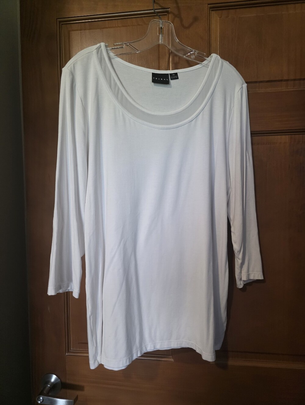 TRIBAL White Scoop Neck Long Sleeve Tee